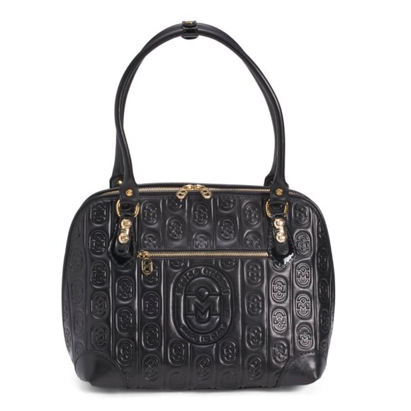 MARINO ORLANDI Black Made In Italy Leather Logo Embossed Tote - Picture 1 of 2